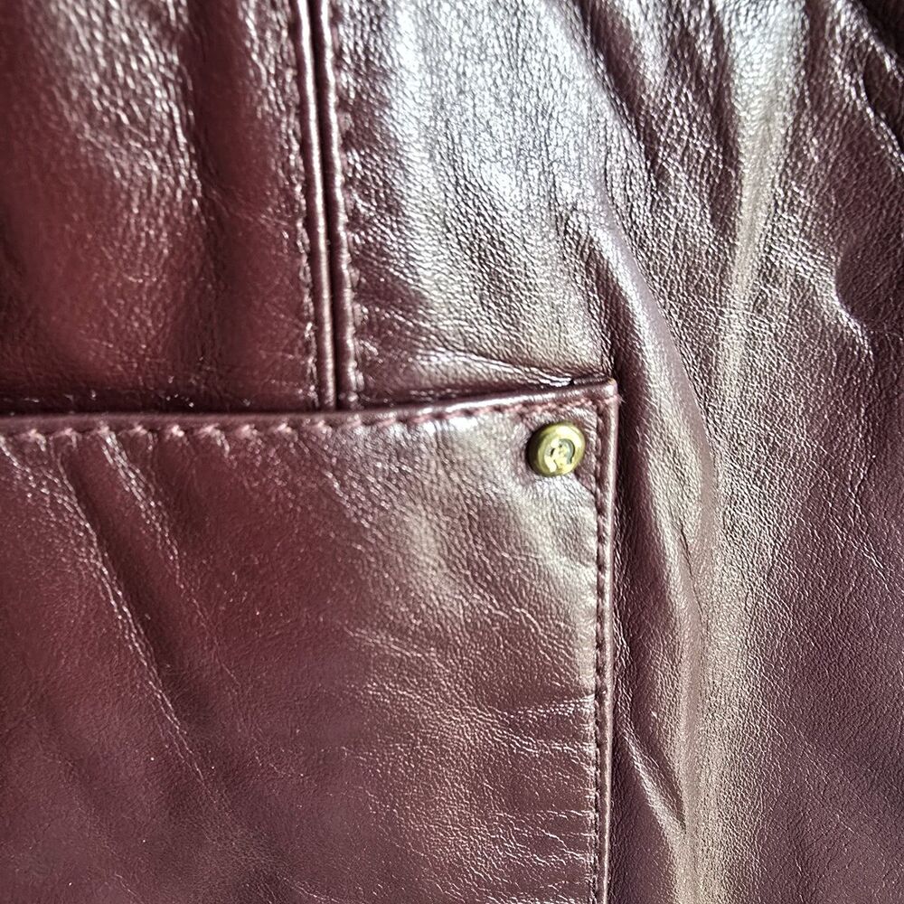 Vintage Etienne Aigner Womens Ladies Ox Blood Leather Jacket Sz 16 Lined Logo - Picture 4 of 10